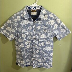 Free Planet Men's Casual Tropical Button Down Shirt Blue White Size Large